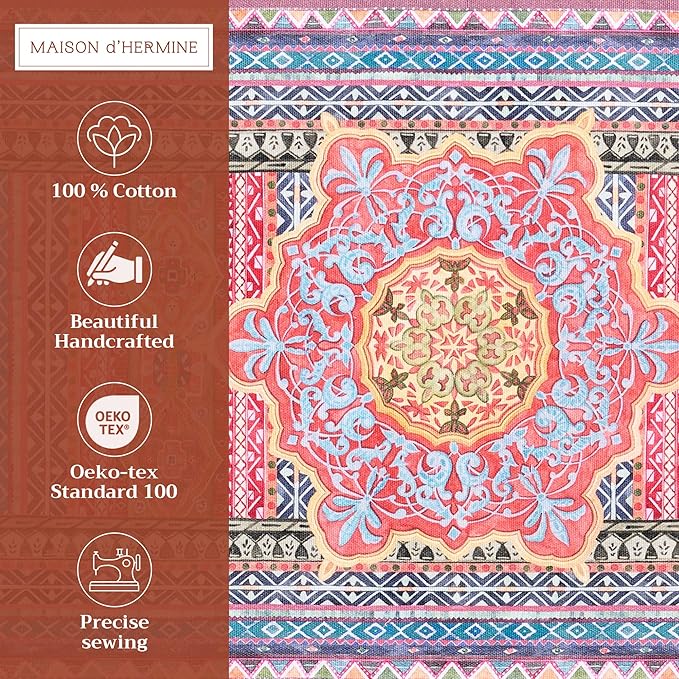 Maison d' Hermine Placemats Set of 4 100% Cotton Washable Cloth Place Mats, Reusable Table Mats for Kitchen Dining Decoration, Party, Wedding, Restaurant (Ispahan, 13" x 19")