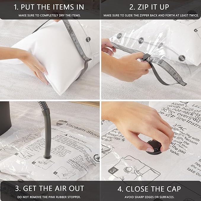 Vacuum Storage Bags 8 Combo, (2 Jumbo, 2 Large, 2 Medium, 2 Small) Space Saver Bags with Travel Hand Pump, Compression Airtight Sealer Bags for Clothes, Pillows, Comforters, Blankets