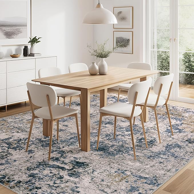 Area Rugs for Living Room: 10x14 Abstract Washable Rug Large Soft Stain Resistant Non-Slip Backing for Bedroom Dining Room Indoor Home Office Carpet for Kids Pet Friendly Families - Blue Brown