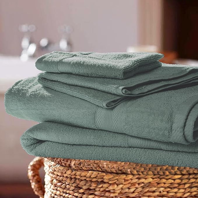 BOUTIQUO 8 Piece Towel Set 100% Ring Spun Cotton, 2 Bath Towels 27X54, 2 Hand Towels 16X28 and 4 Washcloths 13X13 - Ultra Soft Highly Absorbent Machine Washable Hotel Spa Quality - Jade