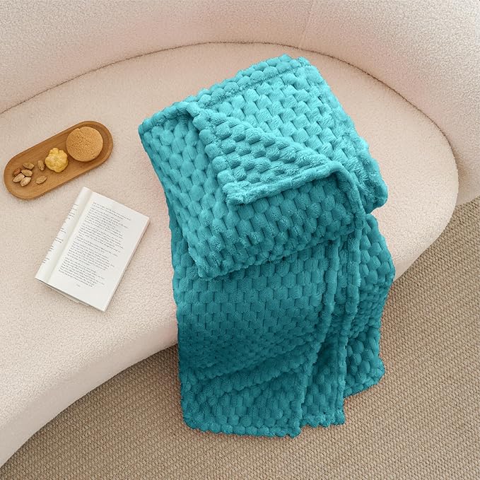 BEDELITE Fleece Throw Blanket for Couch & Bed - 3D Jacquard Decorative Teal Blanket, Super Soft and Cozy Warm Fuzzy Blanket All Seasons Suitable, 50x60Inches