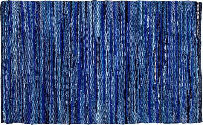 Rug Area Rugs Cotton Navy 3x5 Ft Multicolour Chindi for Livingroom Bedroom Washable RagRug Reversible Farmhouse Kitchen RunnerRug Carpet Area Runner Mat for Hallway, Entryway