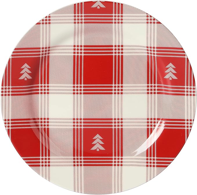 Martha Stewart Plaid Decorated Red and White Stoneware Dinnerware Set, Service for 4 (12pcs)