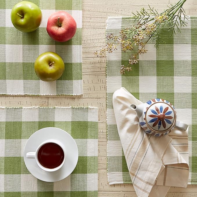 DII Buffalo Check Collection, Classic Farmhouse Placemat Set, 13x19, Antique Green, 6 Piece