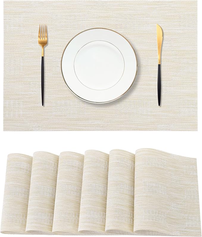 Leetaltree Wheat Placemats Set of 6 - Heat Resistant Non-Slip Place mats for Dining Table, Washable Durable PVC Vinyl Woven Table Mats(Wheat, 6)
