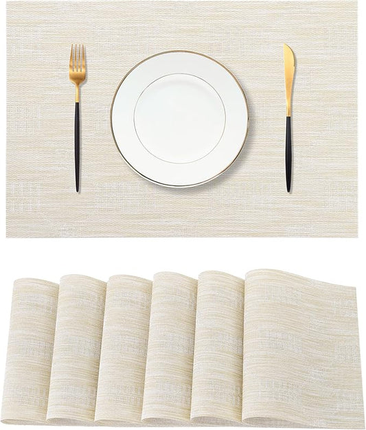 Leetaltree Wheat Placemats Set of 6 - Heat Resistant Non-Slip Place mats for Dining Table, Washable Durable PVC Vinyl Woven Table Mats(Wheat, 6)