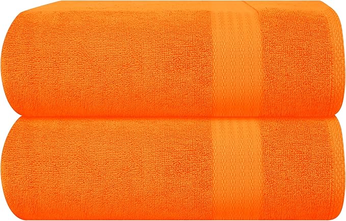 GLAMBURG Premium Cotton Oversized 2 Pack Bath Sheet 35x70-100% Pure Cotton - Ideal for Everyday use - Ultra Soft & Highly Absorbent - Machine Washable - Orange