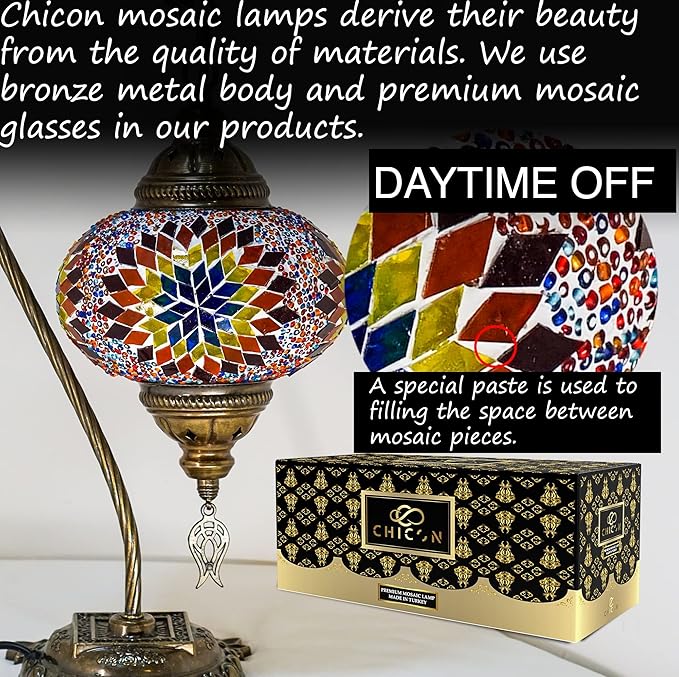 CHICON Handmade Mosaic Tiffany Boho Lamp | Genuine Glass Mosaic | A Piece of Art in Unique Moroccan Bohemian Small Table Lamp - SWAN Fire Orange