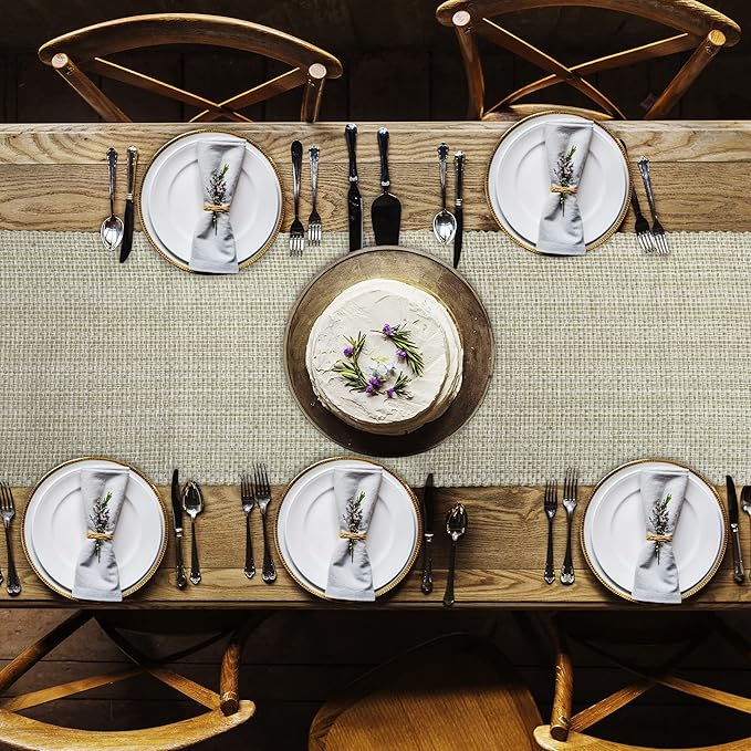 Urban Villa TableRunner 100% Cotton Two Tone Tablerunner Home Kitchen Dining Décor Table Runner 14''x72'' Egg Shell Table Runner with Fringes Parties Wedding BBQ's Everyday use Christmasrunner