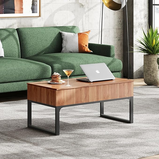 WLIVE Lift Top Coffee Table with Storage, 40.9" Coffee Table with Lifting Top & Sliding Cover, Wood Modern Center Table with 2 Hidden Compartment for Living Room, Walnut Oak