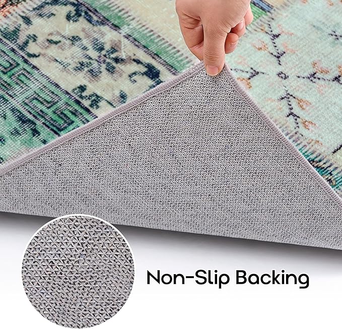 8x10 Washable Large Area Rugs for Living Room,Geometric Boho Rug for Bedroom,Beige Green