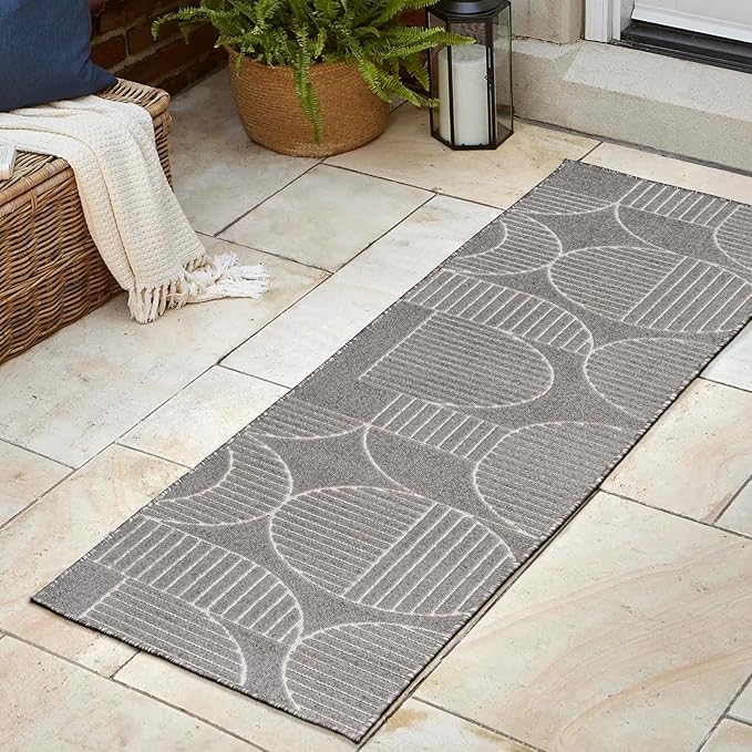 JONATHAN Y SCN104C-28 Nordby High-Low Geometric Arch Scandi Striped Indoor/Outdoor Runner Rug,Contemporary,Bohemian,Transitional for Bedroom,Kitchen,Living Room,Non Shedding,Easy-Washing, Gray, 2 X 8