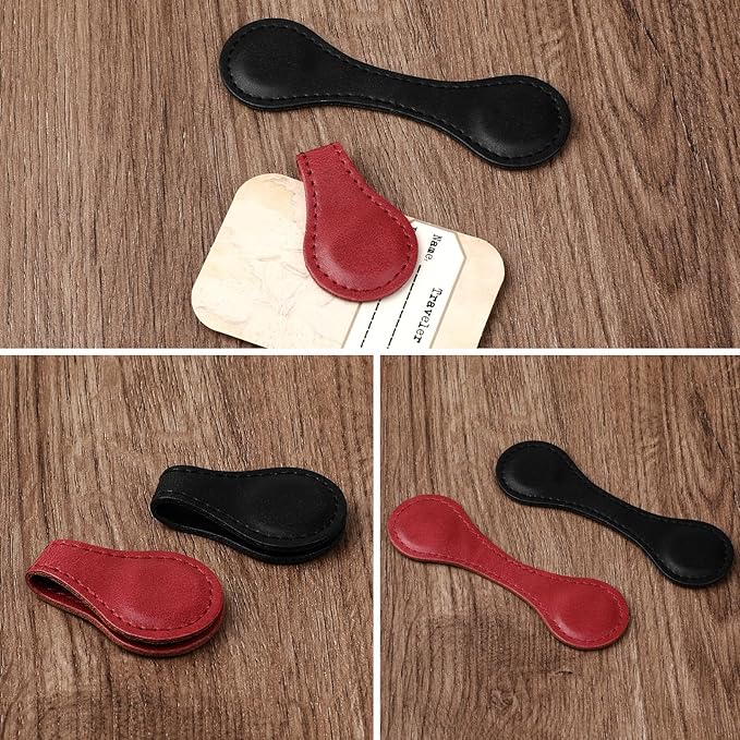 2 Pcs Leather Magnet Bookmark Retro Book Page Holder Vintage Page Marker Clip Handmade Cute Reading Accessories for Women Bookworm Book Lovers Reader Gift(Black+red)