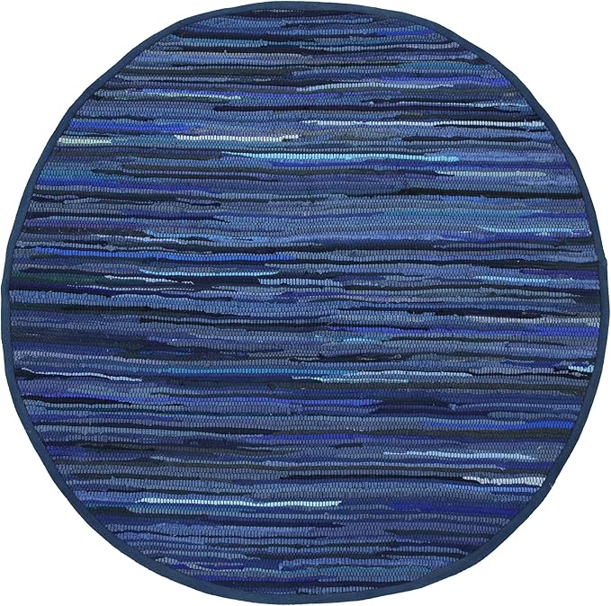 Area Rugs 4Ft Round Navy Blue Cotton Rug Farmhouse Handwoven for Bedroom, Bathroom,Living Room | Boho Reversible Washable RagRug Circle Carpet for Kitchen, Patio, Kids Playroom, Nursery