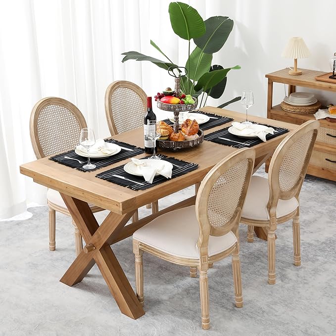 Chassic Rustic Placemats Set of 6, Washable Linen Cloth Place Mats, Woven Dinner Mats for Kitchen, Dining, Party, Wedding and Daily Table Decor - Black