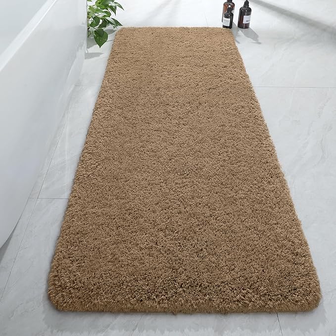AROGAN Luxury Long Bathroom Runner Rug, 24x60 Inch Thick Soft and Absorbent Non Slip Bath Mat, Rubber Backing Quick Dry Rugs Carpets, Machine Washable Plush Mats for Shower Floor, Brown
