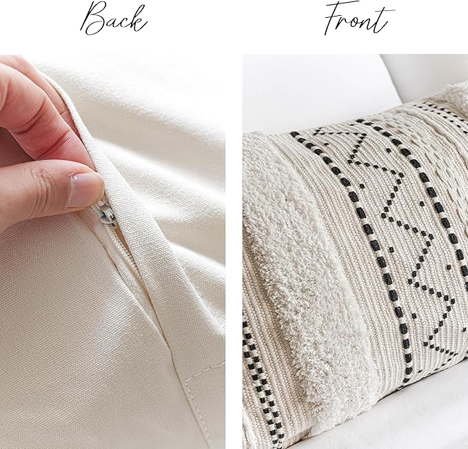 Large Body Pillow Cover for Bed 20x54 Boho Accent Oversized Long Pillowcase for Bedroom Black Neutral White Decorative Cushion Farmhouse Home Décor (Cover ONLY, Pack of 1)