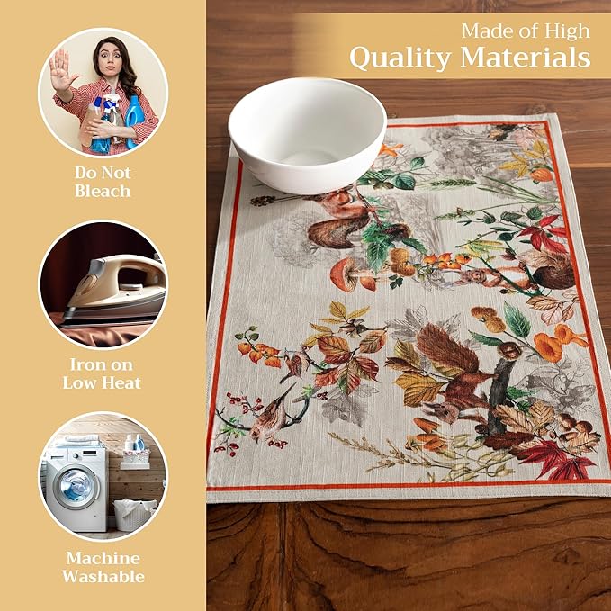 Maison d' Hermine Placemats Set of 4 100% Cotton Washable Cloth Place Mats, Reusable Table Mats for Kitchen Dining Decoration, Party, Wedding, Restaurant (Recolte, 13" x 19")