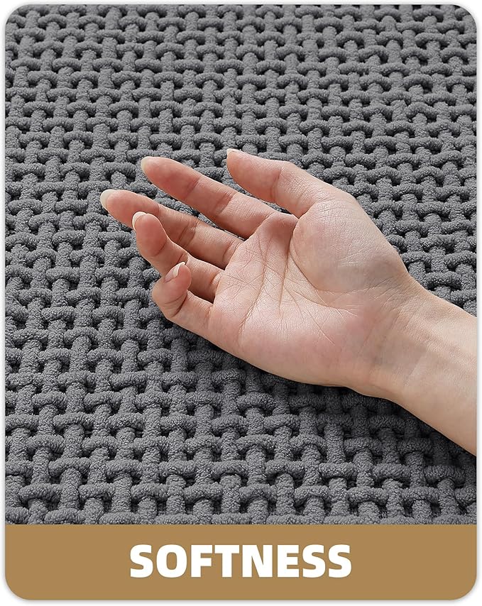 Color&Geometry Chenille Pile Long Bathroom Runner Rugs Upgraded Denser, 24"x47" Non Slip Absorbent Grey Bath Mats for Bathroom, Washable Shower Mat Outside Shower Quick Dry