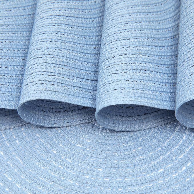 SHACOS Round Braided Placemats Set of 6 Round Table Mats for Dining Tables 15 inch (Light Blue, 6)