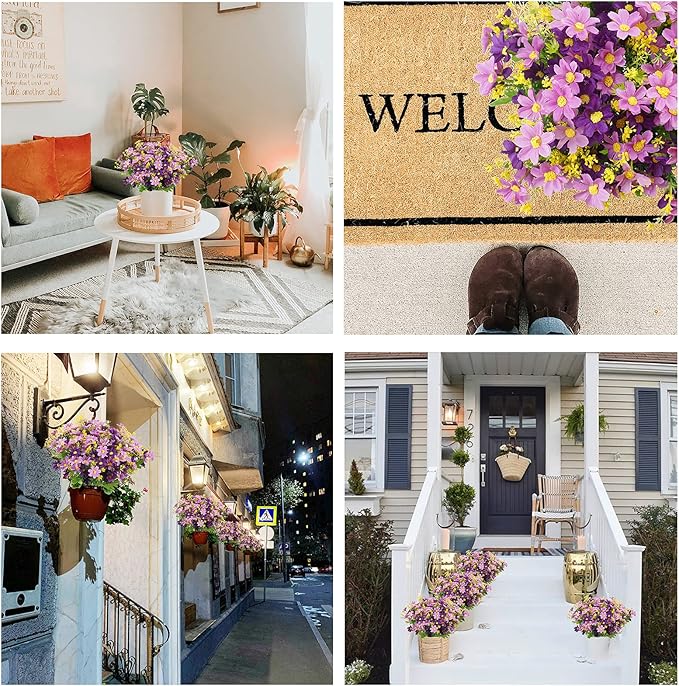 Uieke 6PCS Artificial Flowers for Outdoors UV Resistant, Fake Daisy Mums Flowers No Fade Greenery Shrubs Faux Purple Flowers for Outside Home Wedding Garden Spring Summer Décor