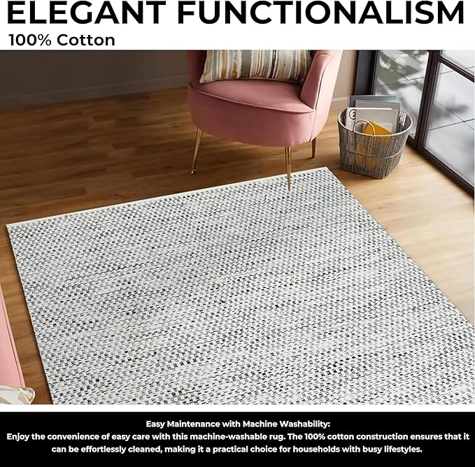 Bedding Craft Zebra Stripe 100% Area Rug for Living Room 48x72 Inch - Natural/Black - 4x6 Feet Machine Washable Area Rugs for Bedroom