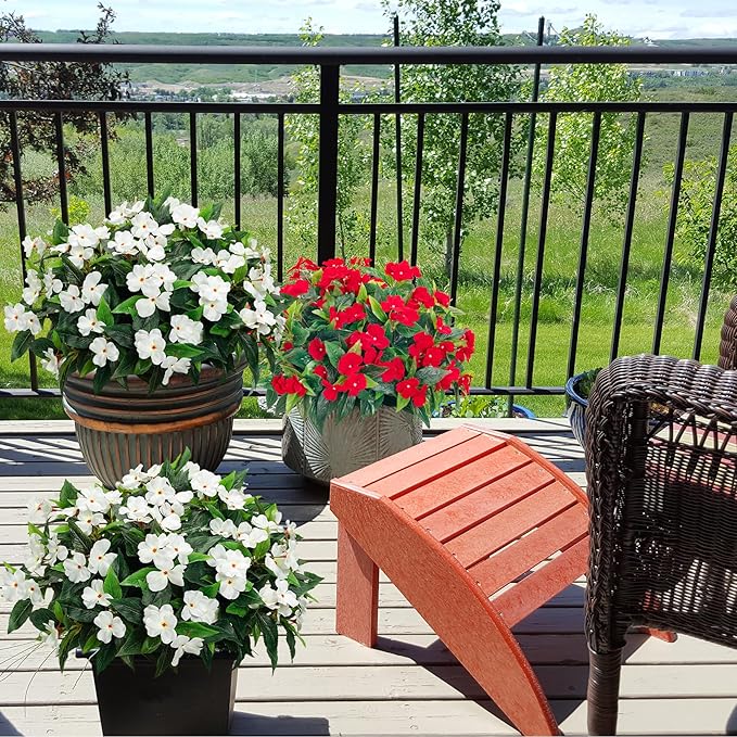 Uqueeten15.7” Spring Decorations For Home Fake Plants Fake Flowers White Flowers Artificial Impatiens Bouquet Flowers For Outdoors Silk Faux Flowers Impatiens Plants Decor Indoor Planters (White) 8pcs