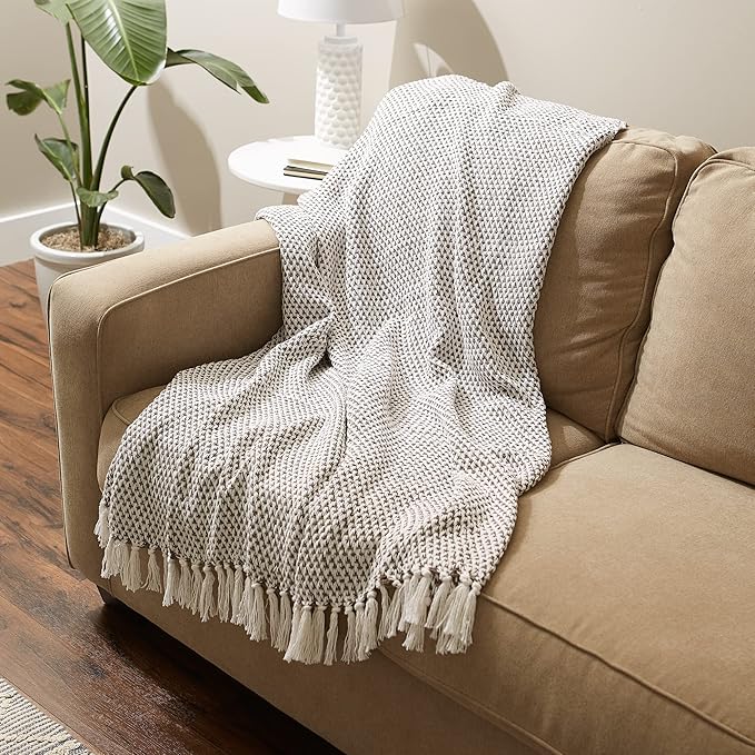 DII Woven Throw Collection 100% Cotton, Basketweave, 50x60, Brown