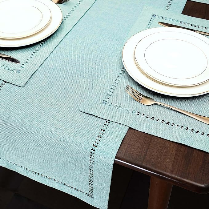 Grelucgo Handcrafted Solid Color Dining Table Runner, Dresser Scarf, Double-Hemstitched (Aqua, 14 x 36)
