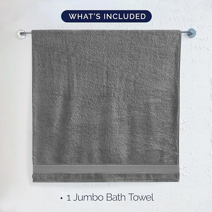 Elegant Comfort Premium Turkish Cotton 1 Piece Jumbo Bath Towel - 35 x 70 inch, Luxurious Hotel Spa Quality 100% Turkish Cotton Large Bath Towel - Highly Absorbent - Soft Bathroom Towel, Gray