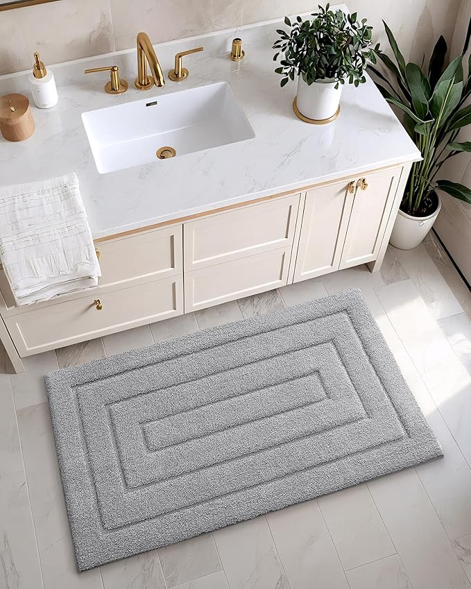 Color&Geometry Large Bath Mats for Bathroom Non Slip, 24"x43" Gray Bathroom Rugs Absorbent, Washable Bath Rugs Shower Mat Outside Shower