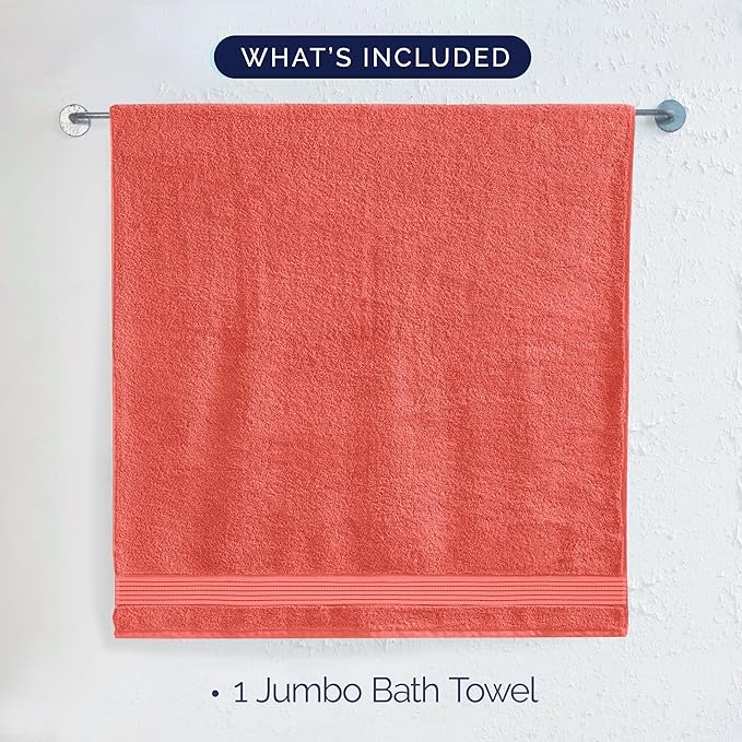 Elegant Comfort Premium Turkish Cotton 1 Piece Jumbo Bath Towel - 35 x 70 inch, Luxurious Hotel Spa Quality 100% Turkish Cotton Large Bath Towel - Highly Absorbent - Soft Bathroom Towel, Coral
