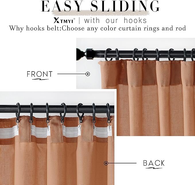 XTMYI 70 Inches Wide Terracotta Country Curtains for Living Room,Sheer Linen Curtains for Bedroom 96 Inches Long