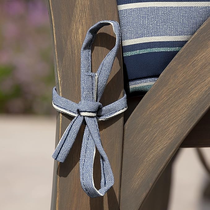 Arden Outdoor Dining Chair Cushion, 21 x 21, Rain-Proof, Fade Resistant 21 x 21, Sapphire Aurora Blue Stripe