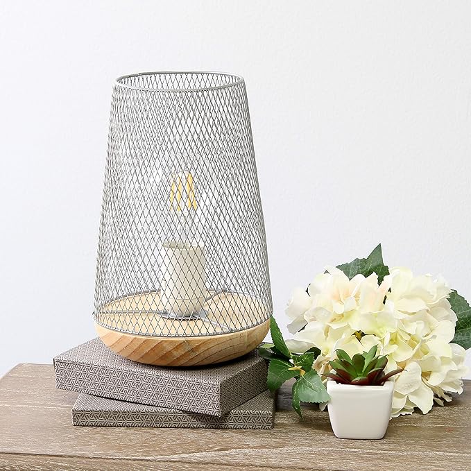 Simple Designs LT1074-GRY Wired Mesh Uplight Table Lamp, Gray