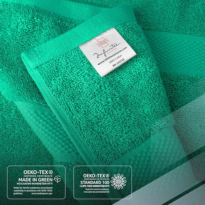 Infinitee Xclusives Luxury 100% Ring-Spun Cotton Bath Towels Set of 4 (27x54 inches) – Soft, Absorbent & Quick-Drying Towels for Bathroom, Gym, Spa & Hotel Use (Vivid Green)