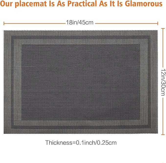 Placemats Set of 8,Washable,Heat and Stain Resistant Indoor/Outdoor Place mats, Vinyl Woven Non Slip Table Mats for Restaurant Table Protection, PVC Table Placemats.(Black Gold, 8PCS)