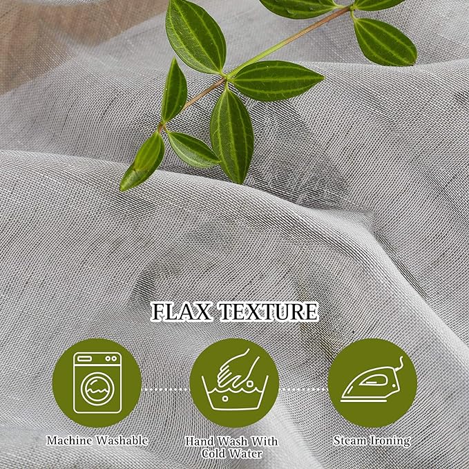 NICETOWN Flax Sheer Linen Curtains Privacy Protection for Bedroom, Retro Style Semitransparent Textured Sheer Curtain Drapes Light Filter with Grommet Top, Grey, W52 x L45, Sold as 2 PCs