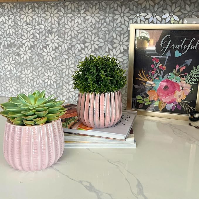 Admired by Nature 4" Ceramic Flower Planter, Ceramic Pot Planter, Indoor Ceramic Bowl, Houseplant Ceramic Pot, Decorative Planter for Indoor Plant Succulent Plant Home Décor, Lightweight, Light Pink