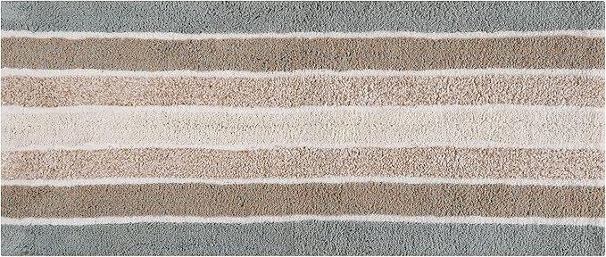 Bathroom Rugs Runner Bath Rug Grey Beige 24x60 Inches Alpine Stripe Non-Slip Cotton Long Bath Mats for Bathroom Floor |Quick Dry Bathroom Mat for Tub Spa Shower|Living Room Entry Way Door Mats