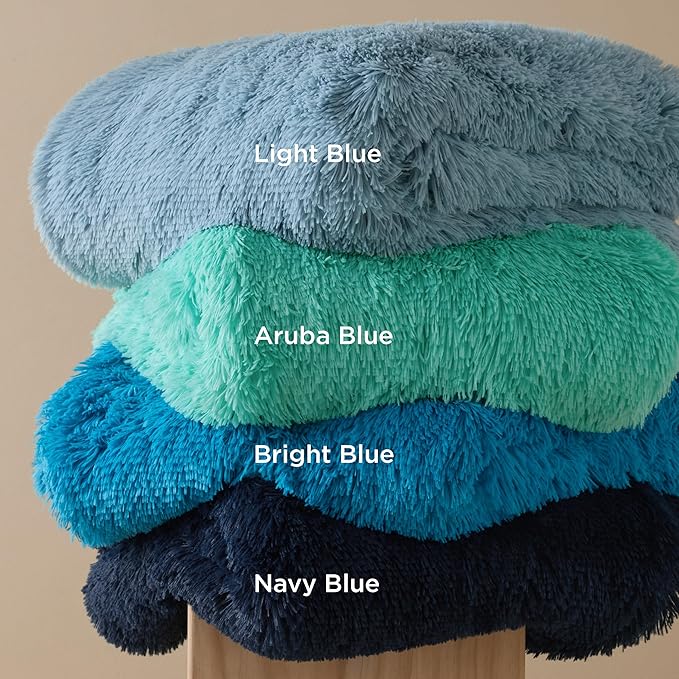 Bedsure Fluffy Light Blue Blankets Queen Size for Bed, Thick Sherpa Faux Fur Fleece Fuzzy Plush Winter Warm Soft Full Queen Blankets, Bedroom Decor Blue Gifts Cozy Gifts for Women Men, 90x90