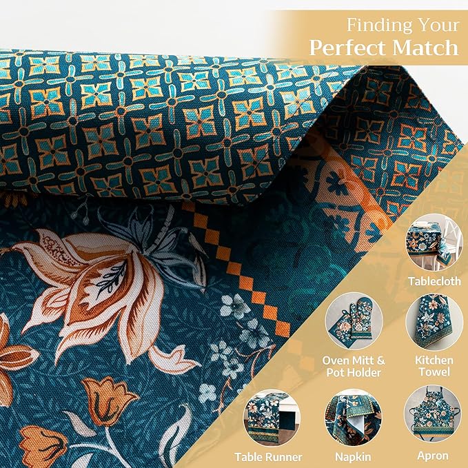 Maison d' Hermine Placemats Set of 4 100% Cotton Washable Cloth Place Mats, Reusable Table Mats for Kitchen Dining Decoration, Party, Wedding, Restaurant (Luxury Loft-Dark Teal, 13" x 19")