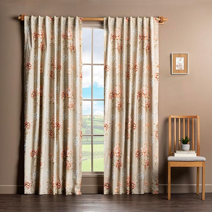 Maison d' Hermine Curtains for Living Room 100% Cotton 96 inch Length One Panel Light Filtering Curtains for Bedroom Windows with Rod and Loop Pockets Drapes (Newburry Melba, 50" W x 96" L)