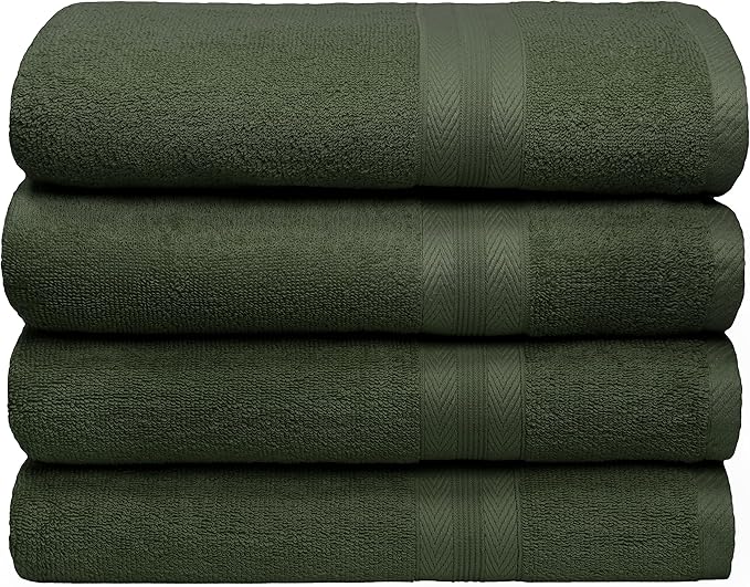 BOUTIQUO Premium Cotton 4 Pack Bath Towel Set - 100% Pure Cotton - 4 Bath Towels 27x54 - Ideal for Everyday use - Ultra Soft & Highly Absorbent - Olive Green