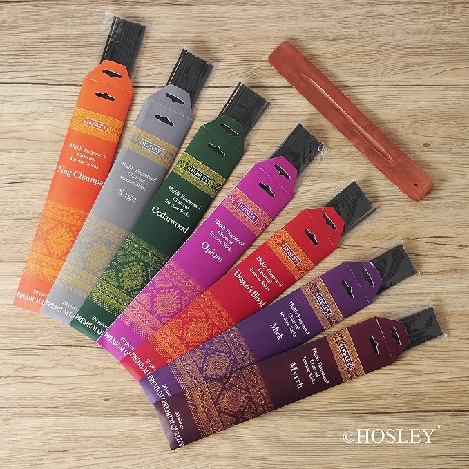 Hosley 140pack Assorted Incense Stick with Black Holder, Infused with Essential Oils. Ideal Gift for Wedding, Events, Aromatherapy, Spa, Reiki, Meditation, Bathroom Setting