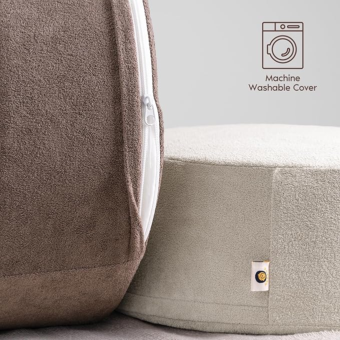 Pouf Ottoman Foot Rest Stool, Double Layer Round Modern Foam Filled Foot Stool for Couch, Living Room, Bedroom (Apricot and Brown)
