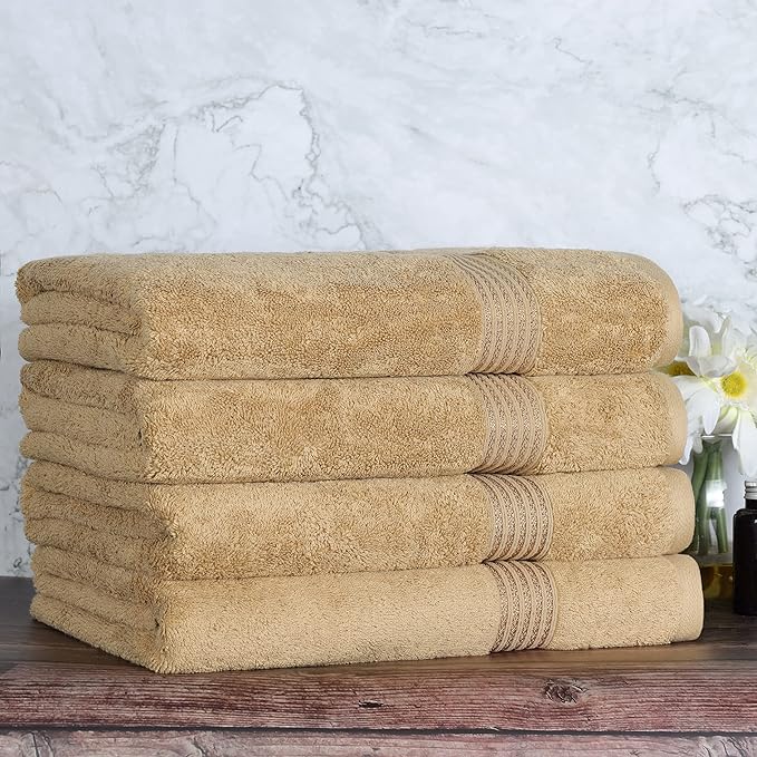 Superior Egyptian Cotton 4-Piece Bath Towel Set for Shower, Bath, Spa, Resort, Hotel, Soft Body Towels, Airbnb Essentials, Apartment, Dorm, Quick Dry, Absorbent, Bathroom Basics, Toast