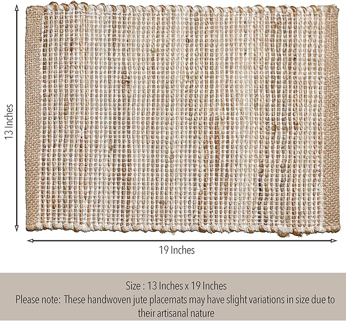 Chardin home | Natural Jute Placemats Set of 4 | 13x19 Inch. Rustic Farmhouse Place mats | Table mats Colors - Natural Jute and Ivory