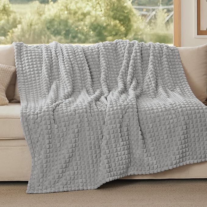 Bedsure Grey Throw Blanket for Couch - Warm, Cozy & Soft Blanket for Women, Cute Small Fleece for Girls, Ideal for Chair & Bed, Light Grey, 50x60 Inches