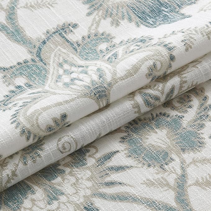 Kayne Studio Botanical Print Semi Sheer Curtains Blue Grey Floral Leaf Farmhouse Linen Curtain Drapes Light Filtering Window Treatments for Living Room Bedroom Rod Pocket Back Tab,52"x63",2 Panels